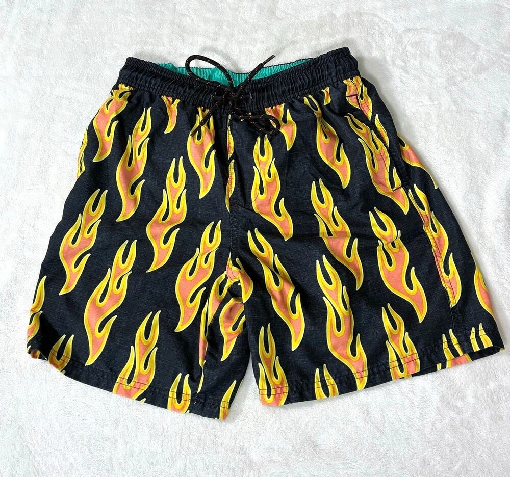 No Boundaries Flame Print Swim Trunks Shorts Small